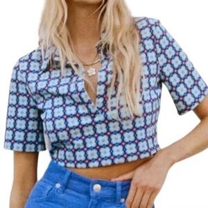 Zara NEW Cropped Top Flowers Blue Purple Med